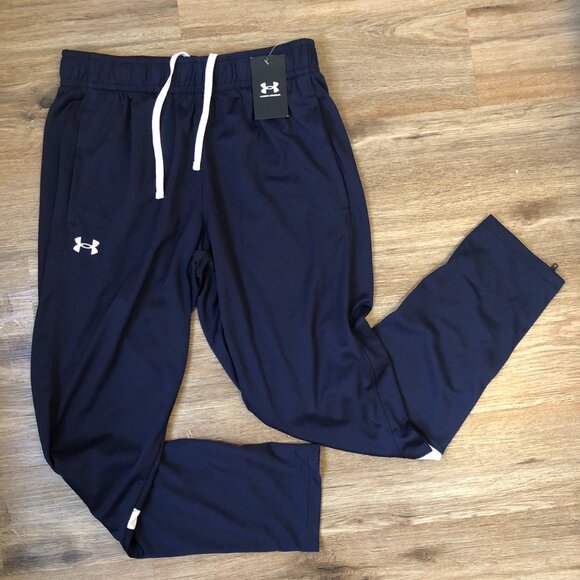 Under Armour Men Sports Style Pique Track Pants Knit Warm Up Navy White Size L - Picture 3 of 10
